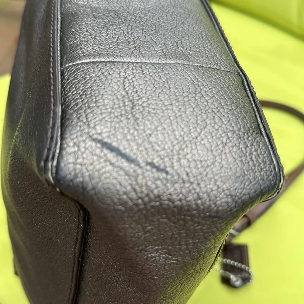 Elegant Coach Metallic Tote Bag with brown leather handles. Pre-loved.
